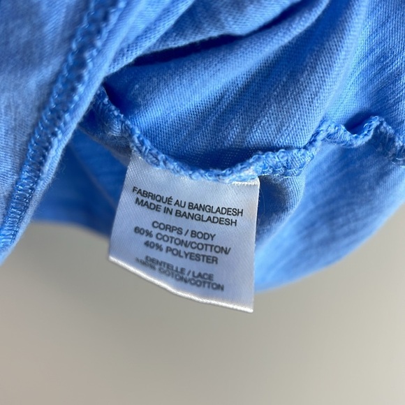 My Style Flutter Short Sleeve Crochet Neck Top Blue Ladder Lace 1X - Picture 6 of 10